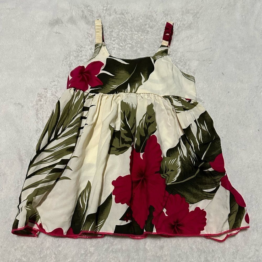 Hawaiian Flowers Dress Pink Green Floral Tropical | Infant girls OS